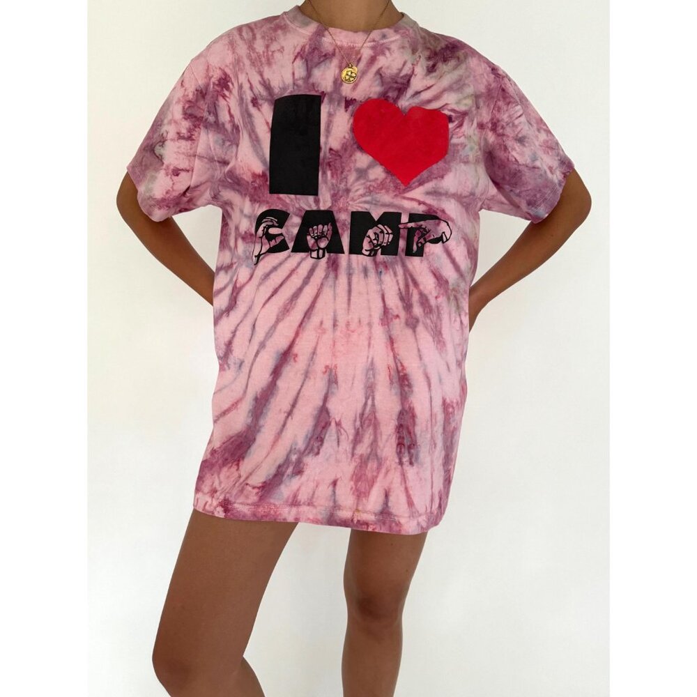 90s vintage purple tie dye I LOVE CAMP fun summer graphic cotton tshirt - Picture 2 of 9